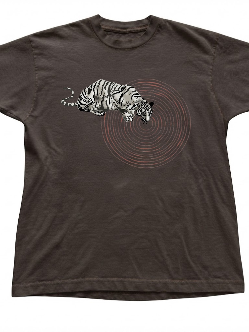 Tiger Circle Graphic Gildan Cotton T-Shirt Brown Casual Crewneck Tee